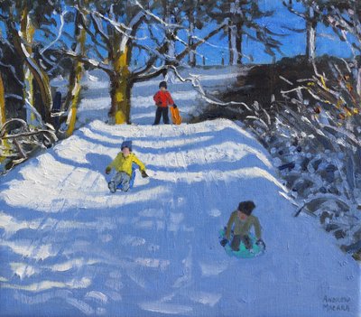 雪の中での楽しみ、ウォッシュグリーン、ダービーシャー、2014年 作： Andrew Macara